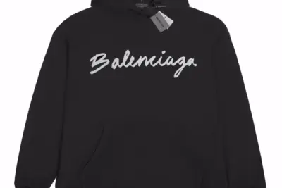 Balenciaga White logo Hoodie Black