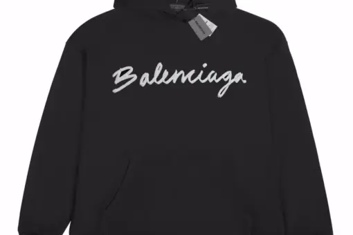 Balenciaga White logo Hoodie Black