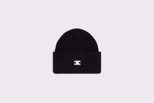 Celine Triomphe Beanie Seamless Cashmere Hat Black