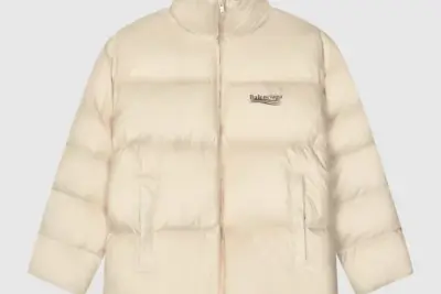 Balenciaga Down Jacket Cream With Long Logo