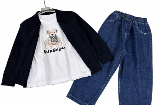 Burberry Children's Set White Black Blue