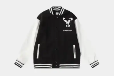 Burberry Rabbit Appliqué Technical Wool Bomber Jacket Black/White