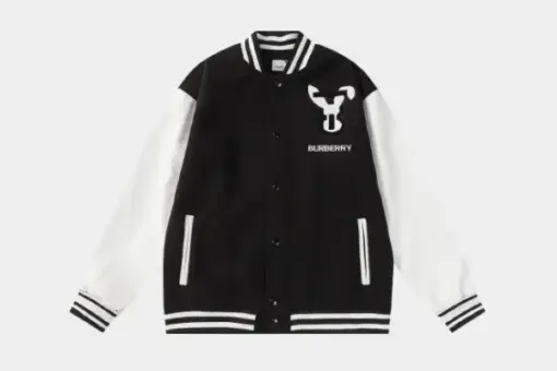 Burberry Rabbit Appliqué Technical Wool Bomber Jacket Black/White