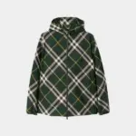 Burberry Check-Pattern Zipped Hooded Jacket Green
