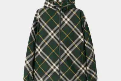 Burberry Check-Pattern Zipped Hooded Jacket Green