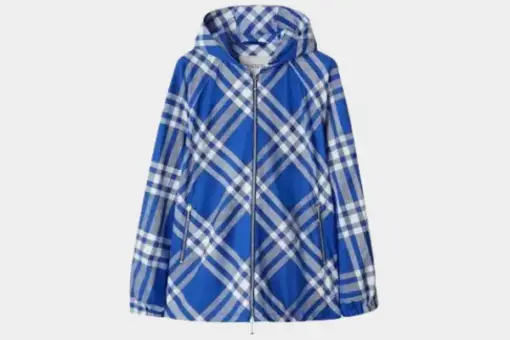 Burberry Check-Pattern Hooded Jacket Cobalt Blue/White