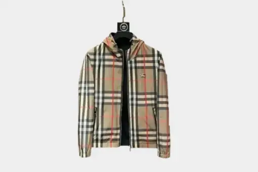 Burberry Check Pattern Zipped Hooded Jacket