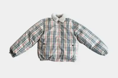 Burberry Nova Check Fur Collar Puffer Jacket Beige/White