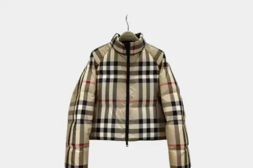 Burberry Check Cropped Puffer Jacket Beige/White