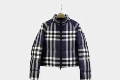 Burberry Check Cropped Puffer Jacket Blue/White