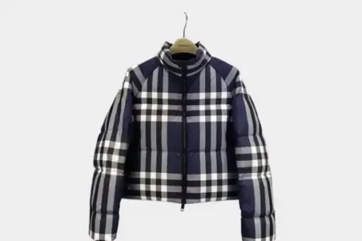 Burberry Check Cropped Puffer Jacket Blue/White