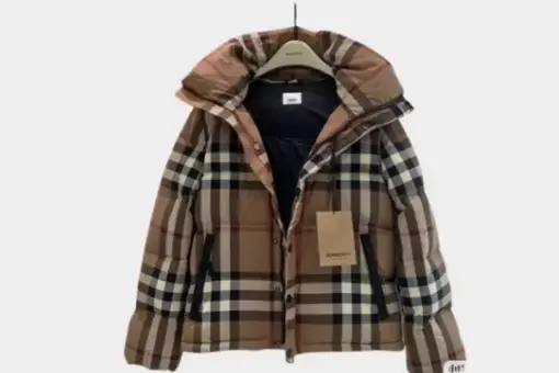 Burberry Hooded Puffer Jacket Check Brown