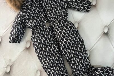 Dior Oblique Baby Snowsuit Fur-Trimmed Hood Black White