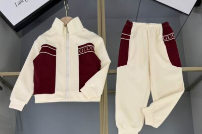 Gucci Kids Half-Zip Striped-Panel Tracksuit Red/Cream White