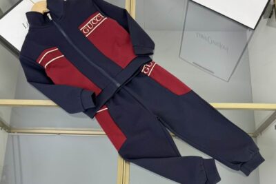 Gucci Kids Half-Zip Striped-Panel Tracksuit Dark Blue/ Red
