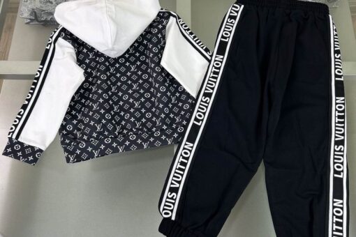 LV Kids' Monogram Pattern Tracksuit Black White