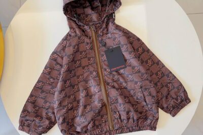 LV Kids Monogram Zip Closure Jacket Brown