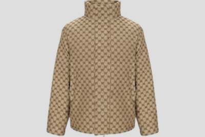 Balenciaga C-Shape Logo Print Puffer Jacket Beige