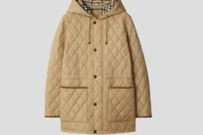 Burberry Diamond-Quilted Hooded Jacket Beige