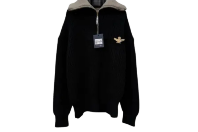 LV Chunky Wool Half Zip Pullover Black