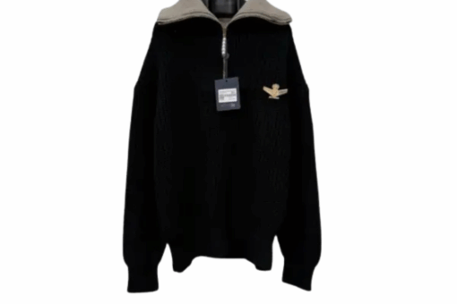 LV Chunky Wool Half Zip Pullover Black