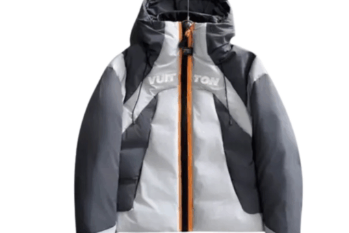 LV Technical Down Ski Jacket Gray Tones Orange zipper