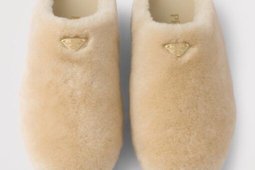 Prada Shearling Mules Beige
