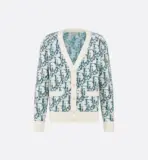 Dior Oblique Cardigan – Luxury Blue and Cream Technical Jacquard Knitwear