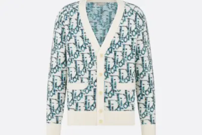 Dior Oblique Cardigan White and Blue Virgin Wool Jacquard
