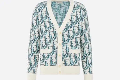 Dior Oblique Cardigan White and Blue Virgin Wool Jacquard