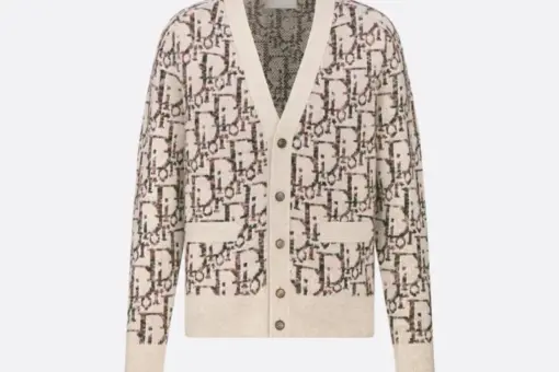 Dior Oblique Cardigan Beige and Brown Virgin Wool Jacquard