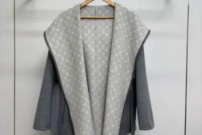 LV Reversible Signature Short Hooded Wrap Coat Grey