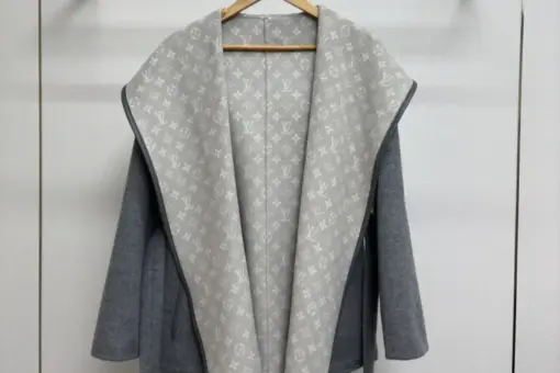 LV Reversible Signature Short Hooded Wrap Coat Grey