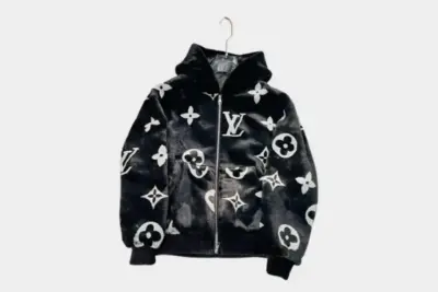 LV Monogram Mink Fur Zipped Hoodie Black
