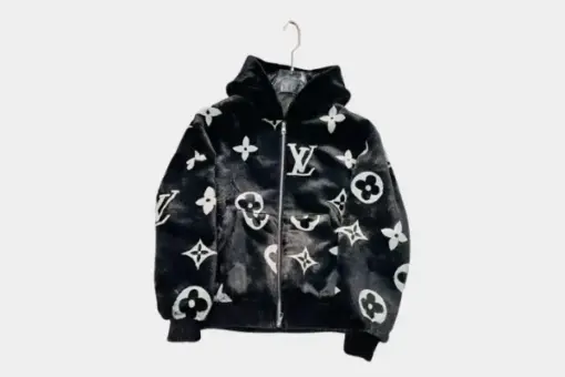 LV Monogram Mink Fur Zipped Hoodie Black