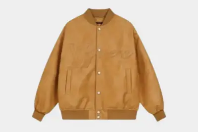 LV Natural Leather Varsity Blouson Jacket Beige