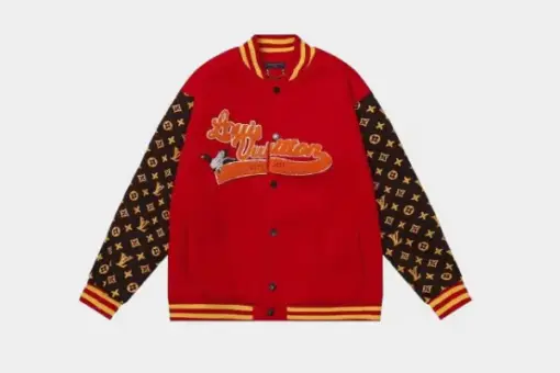 LV Monogram Pattern Varsity Jacket Red/Black