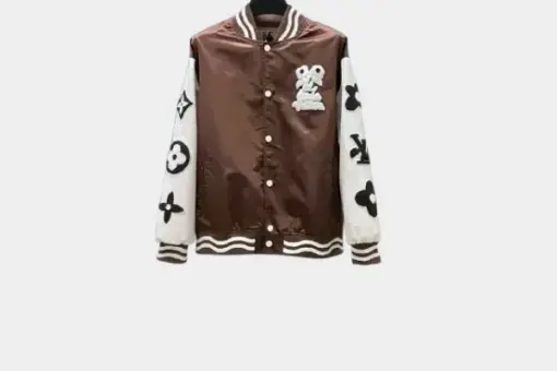 LV Embroidered Varsity Jacket Brown/White