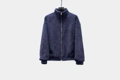 LV Monogram Debossed Leather Tracksuit Jacket Blue