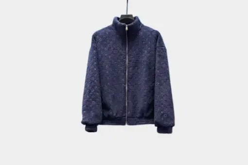 LV Monogram Debossed Leather Tracksuit Jacket Blue