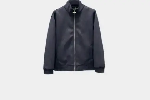 LV Monogram Debossed Leather Tracksuit Jacket Black