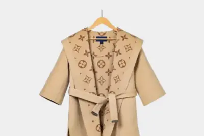 LV Signature Hooded Wrap Robe Coat Beige