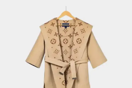 LV Signature Hooded Wrap Robe Coat Beige