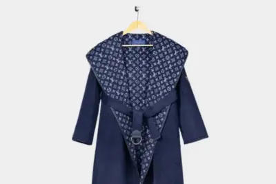 LV Reversible Signature Short Hooded Wrap Coat Navy Blue