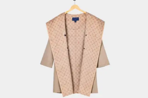 LV Reversible Signature Short Hooded Wrap Coat White & Light Pink