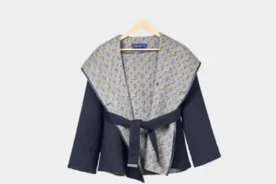 LV Reversible Signature Short Hooded Wrap Coat Black