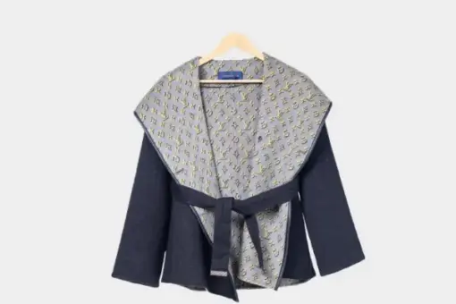 LV Reversible Signature Short Hooded Wrap Coat Blue/Grey