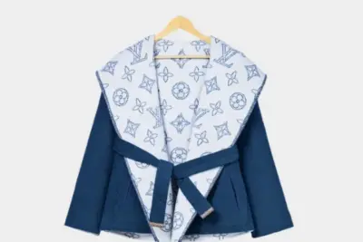 LV Reversible Signature Short Hooded Wrap Coat White/Blue