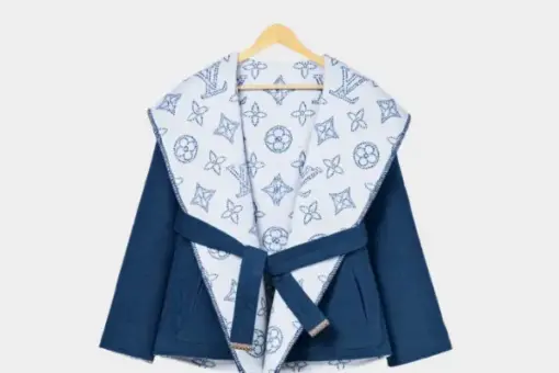 LV Reversible Signature Short Hooded Wrap Coat White/Blue