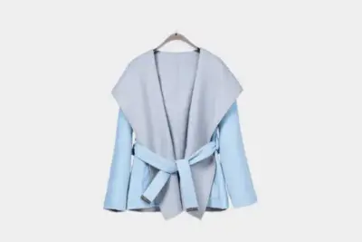 LV Reversible Signature Short Hooded Wrap Coat Sky Blue